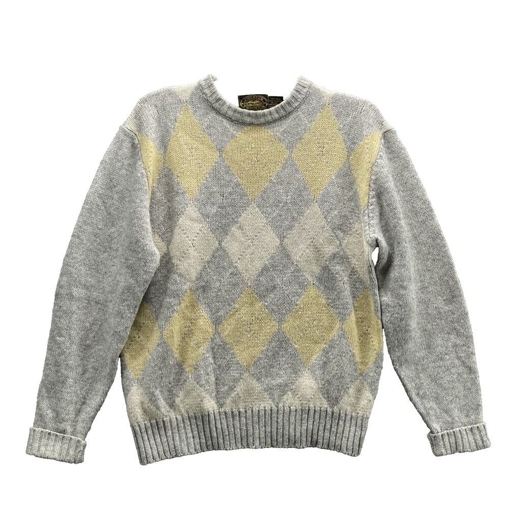 VTG Sweater Emporium Men's Large Wool Blend Argyle Preppy Grandpa Cabin Academia